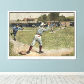 Baseball Player is op de tweede basis uitgevallen Canvas Afdruk (Insitu (Houten vloer))