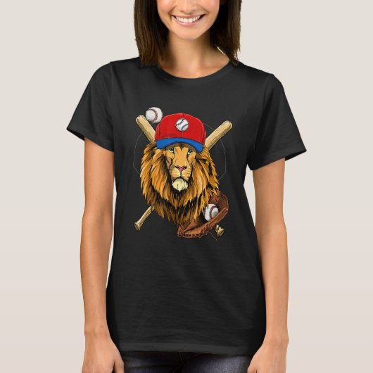 Baseball Player Lion  Pitcher Catcher Baseball Coa T-shirt (Voorkant)