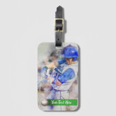 Baseball Player met blauw uniform Bagagelabel (Voorkant (verticaal))
