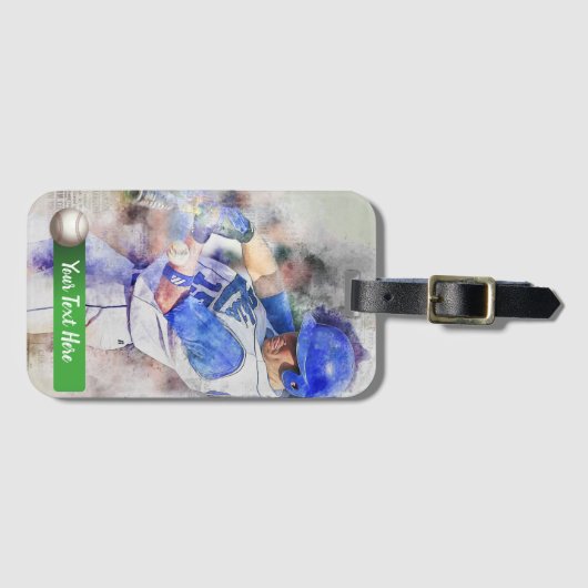 Baseball Player met blauw uniform Bagagelabel (Voorkant (horizontaal))