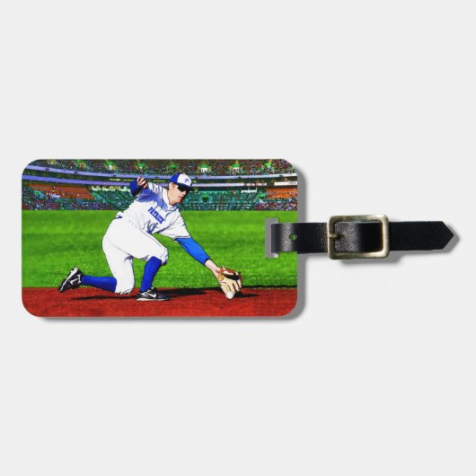 Baseball Player met Jouw naam of monogram Bagagelabel (Voorkant horizontaal)