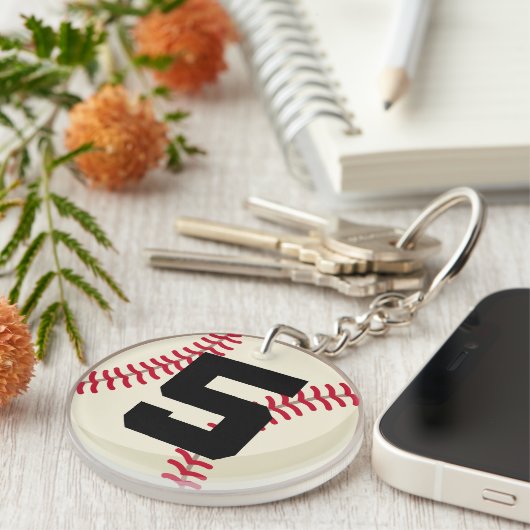 Baseball Player Number 5 Sportbal Gift Sleutelhanger (Voorkant Rechts)