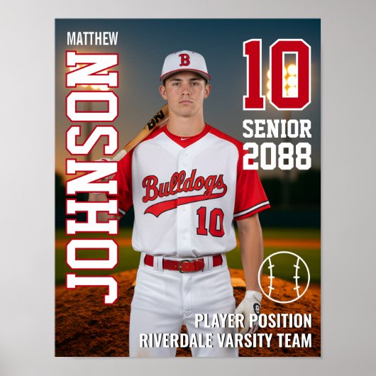Baseball Player Personalized Photo Senior Sports Poster (Voorkant)