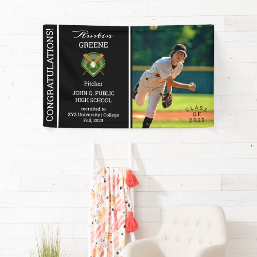 Baseball Player Photo Black Afstuderen Spandoek (Insitu)