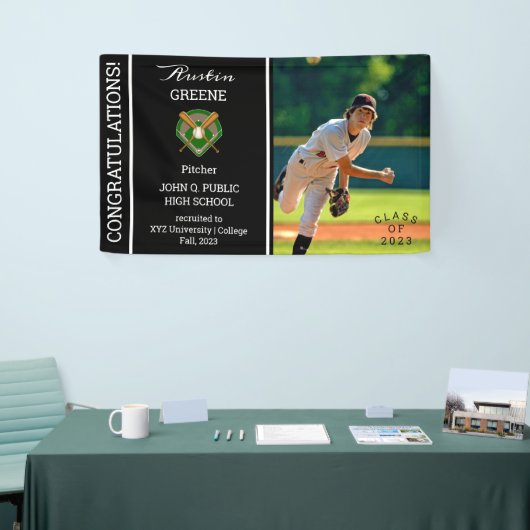 Baseball Player Photo Black Afstuderen Spandoek (Beurs)