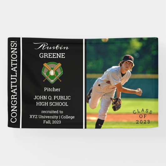 Baseball Player Photo Black Afstuderen Spandoek (Horizontaal)