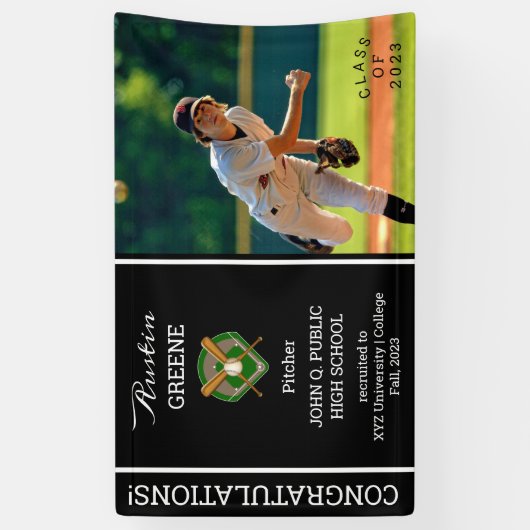 Baseball Player Photo Black Afstuderen Spandoek (Verticaal)