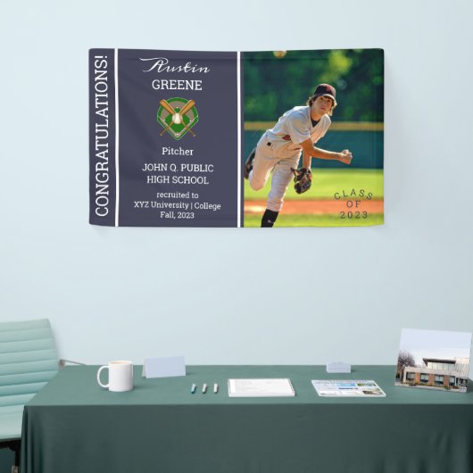 Baseball Player Photo Blue Afstuderen Spandoek (Beurs)