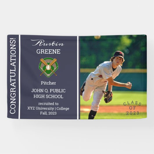 Baseball Player Photo Blue Afstuderen Spandoek (Horizontaal)