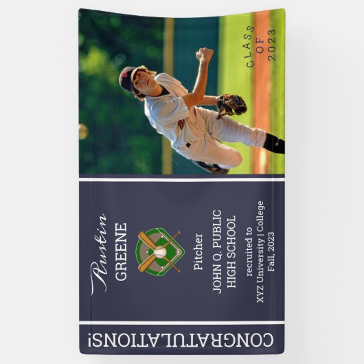 Baseball Player Photo Blue Afstuderen Spandoek (Verticaal)