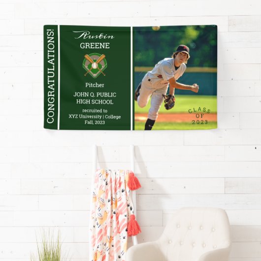 Baseball Player Photo Green Afstuderen Spandoek (Insitu)