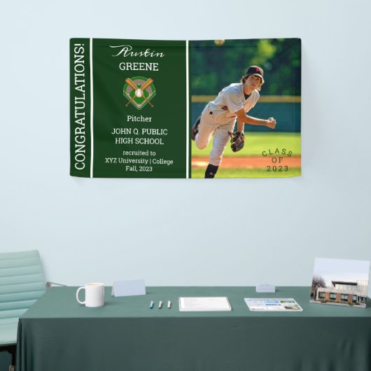 Baseball Player Photo Green Afstuderen Spandoek (Beurs)