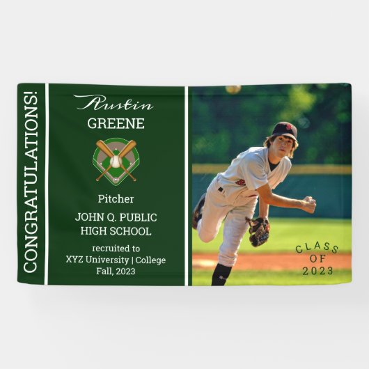 Baseball Player Photo Green Afstuderen Spandoek (Horizontaal)