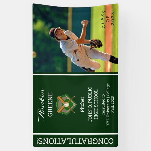 Baseball Player Photo Green Afstuderen Spandoek (Verticaal)