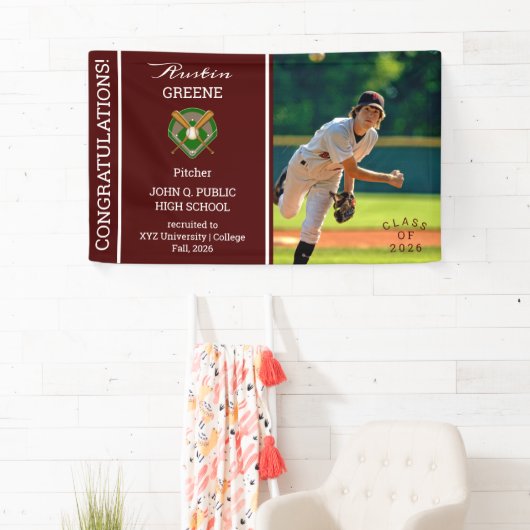 Baseball Player Photo Maroon Afstuderen Spandoek (Insitu)
