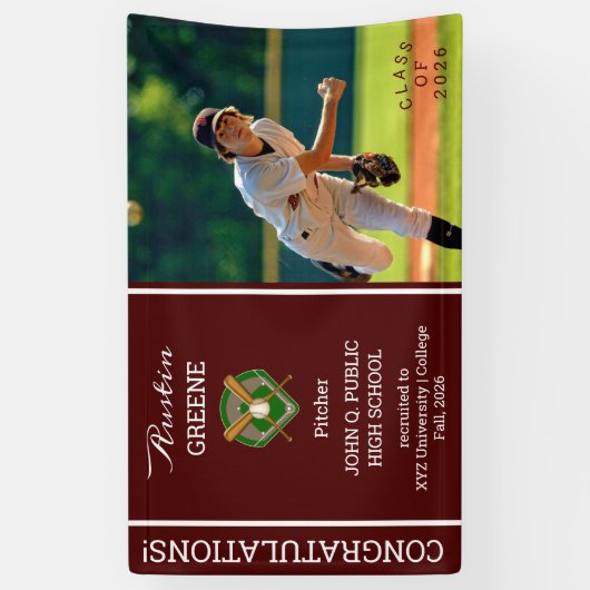 Baseball Player Photo Maroon Afstuderen Spandoek (Verticaal)