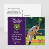 Baseball Player Photo Paars Afstuderen Hartelijk d Briefkaart (Voorkant / Achterkant)
