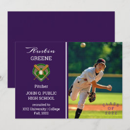 Baseball Player Photo Paars Afstuderen Uitnodiging