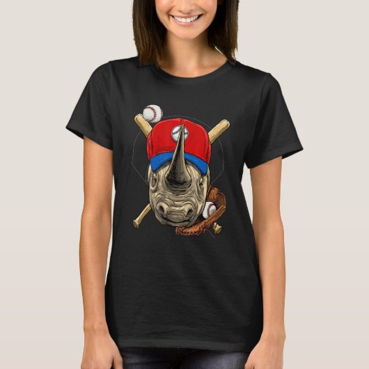 Baseball Player Rhinoceros Pitcher Catcher Basebal T-shirt (Voorkant)