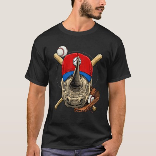 Baseball Player Rhinoceros Pitcher Catcher Basebal T-shirt (Voorkant)