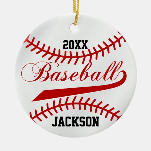 Baseball Player - rood Keramisch Ornament (Voorkant)