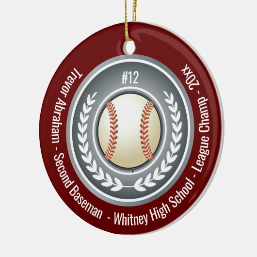Baseball Player School Silver Gray Red Photo Keramisch Ornament (Links)