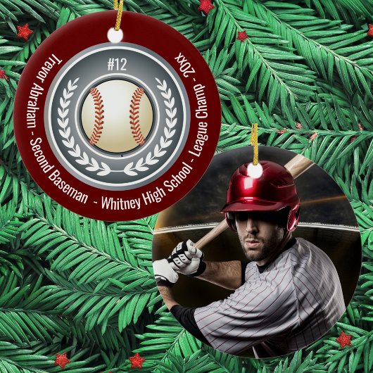 Baseball Player School Silver Gray Red Photo Keramisch Ornament