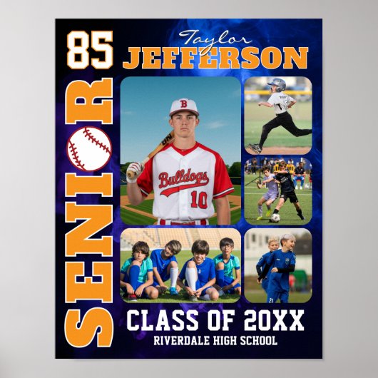 Baseball Player Senior Night Sports Photo Collage Poster (Voorkant)