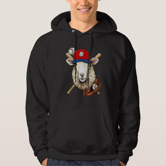 Baseball Player Sheep Lamb Pitcher Catcher Basebal Hoodie (Voorkant)