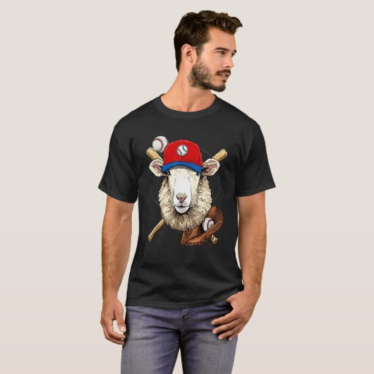 Baseball Player Sheep Lamb Pitcher Catcher Basebal T-shirt (Voorkant volledig)