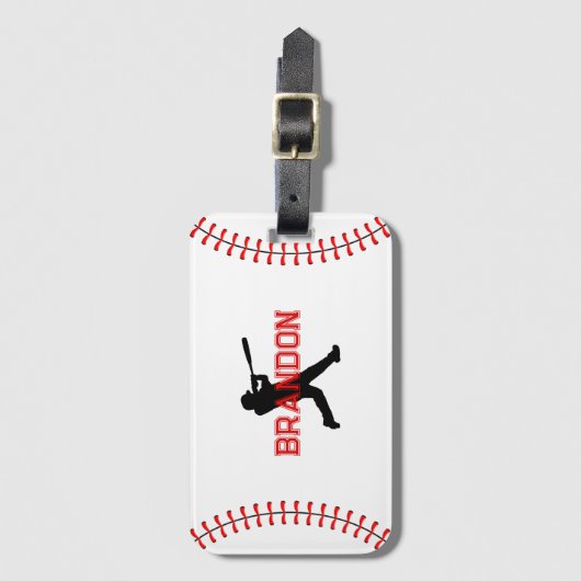 Baseball Player Silhouette met naam Sporttas Bagagelabel (Voorkant (verticaal))