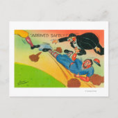 Baseball Player Sliding to Base, aangevend Briefkaart (Voorkant)