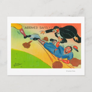 Baseball Player Sliding to Base, aangevend Briefkaart