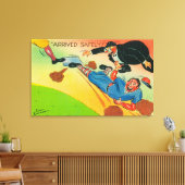 Baseball Player Sliding to Base, aangevend Canvas Afdruk (Insitu (Woonkamer))