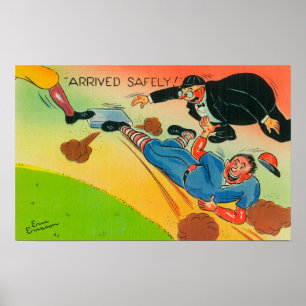 Baseball Player Sliding to Base, aangevend Poster
