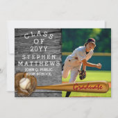 Baseball Player Sports Rustic Photo Afstuderen Kaart (Voorkant)