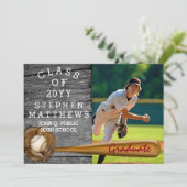 Baseball Player Sports Rustic Photo Afstuderen Kaart (Staand voorkant)