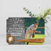 Baseball Player Sports Rustic Photo Afstuderen Kaart (Staand voorkant)