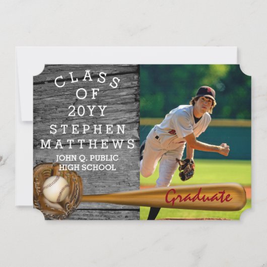 Baseball Player Sports Rustic Photo Afstuderen Kaart (Voorkant)