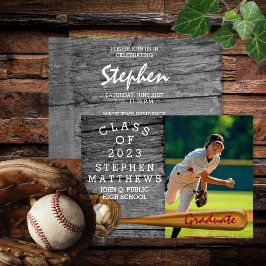 Baseball Player Sports Rustic Photo Afstuderen Kaart