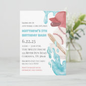 Baseball Pool Party Birthday Invitation Kaart (Staand voorkant)