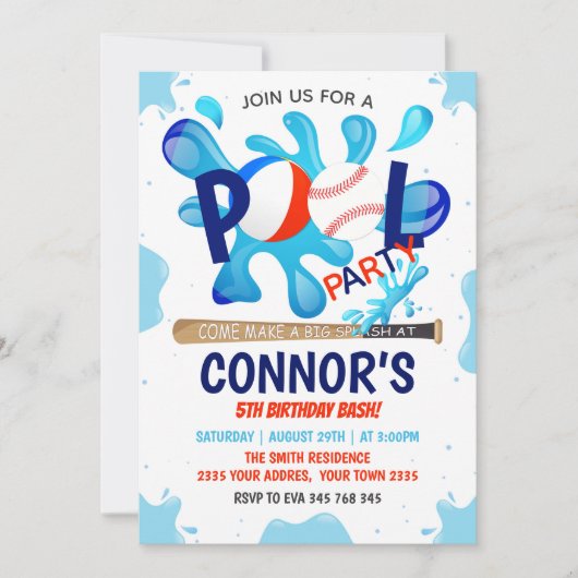 Baseball Pool Party Splish Splash Pool Birthday Kaart (Voorkant)