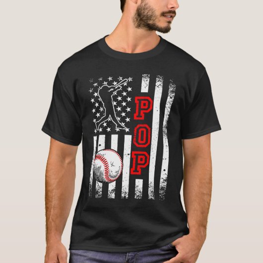 Baseball Pop American Flag  Vintage Baseball T-shirt (Voorkant)