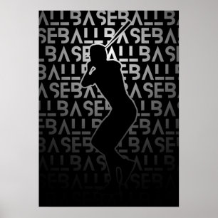 Baseball Poster   Black and White   Metal Look