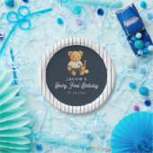 Baseball Preppy Bear 1st Birthday Papieren Bordje (Feest)