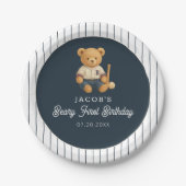Baseball Preppy Bear 1st Birthday Papieren Bordje (Voorkant)
