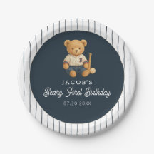 Baseball Preppy Bear 1st Birthday