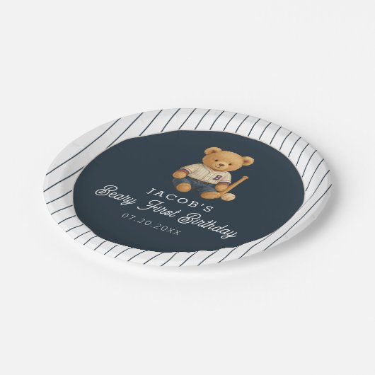 Baseball Preppy Bear 1st Birthday Papieren Bordje (Gekanteld)