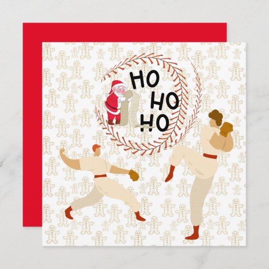 Baseball Prettig Kerst Speler en Kerstman Kaart (Voorkant / Achterkant)