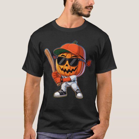 Baseball Pumpkin Jack O Lantern Swinging Bat Hallo T-shirt (Voorkant)